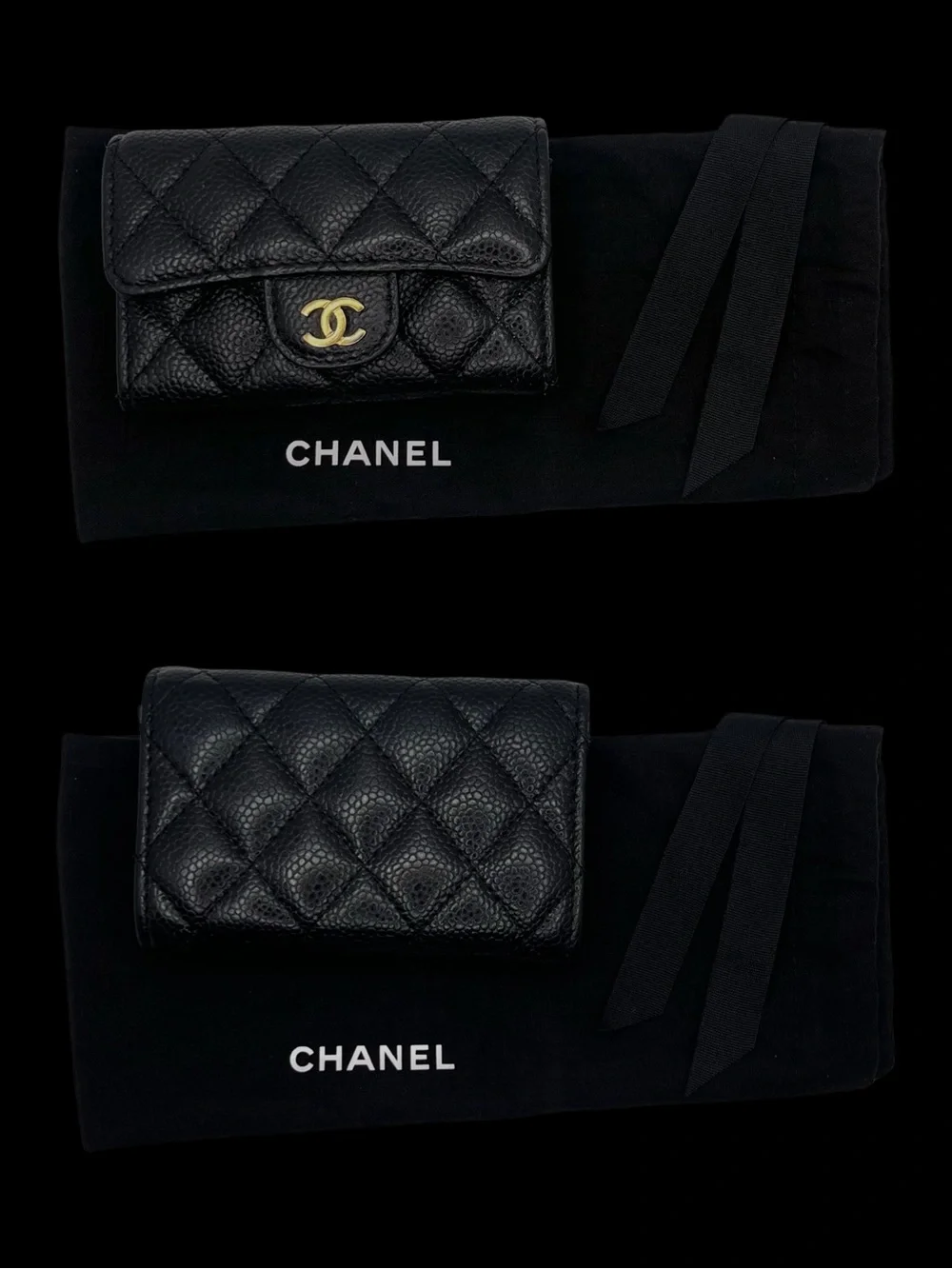 CHANEL Classic Flap Card Holder Business Card Case Caviar Black Auth